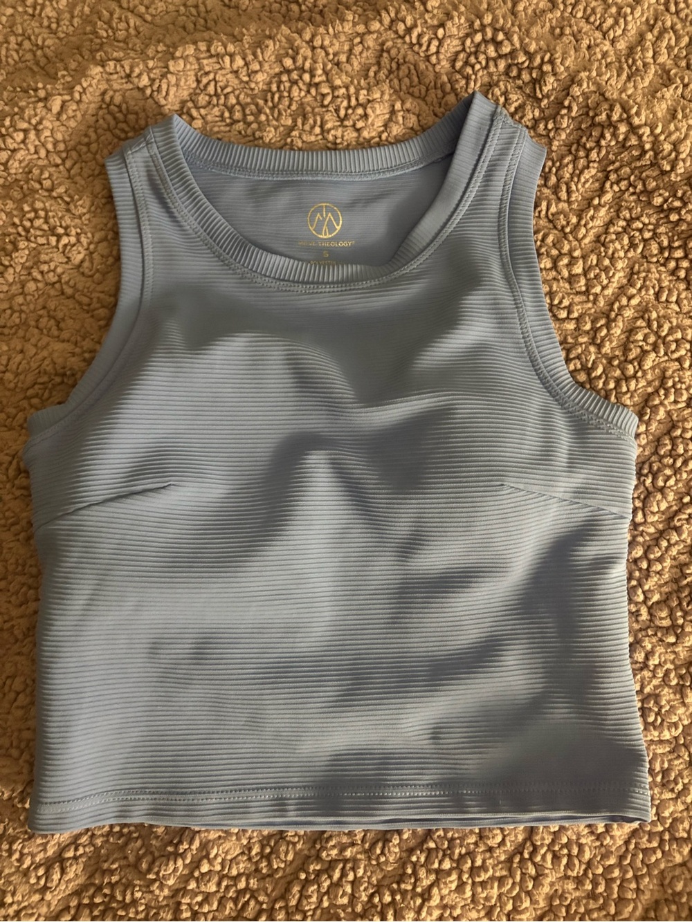 Padded Ribbed Crop Tank Top in Pale Blue